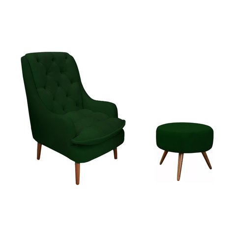 Kit Poltrona Lille e Puff Suede Verde - Dominic Decor