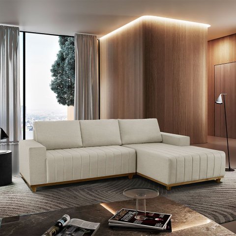 Sofá Fixo com Chaise 2m Boreal Linho com Molas Lado Direito Meu Sofá Online