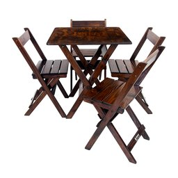 Conjunto Mesa Dobrável para Bar e Lanchonetes 60x60cm com 4 Cadeiras em Madeira Maciça - Imbuia - 2