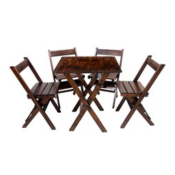 Conjunto Mesa Dobrável para Bar e Lanchonetes 60x60cm com 4 Cadeiras em Madeira Maciça - Imbuia - 1