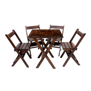 Conjunto Mesa Dobrável para Bar e Lanchonetes 60x60cm com 4 Cadeiras em Madeira Maciça - Imbuia