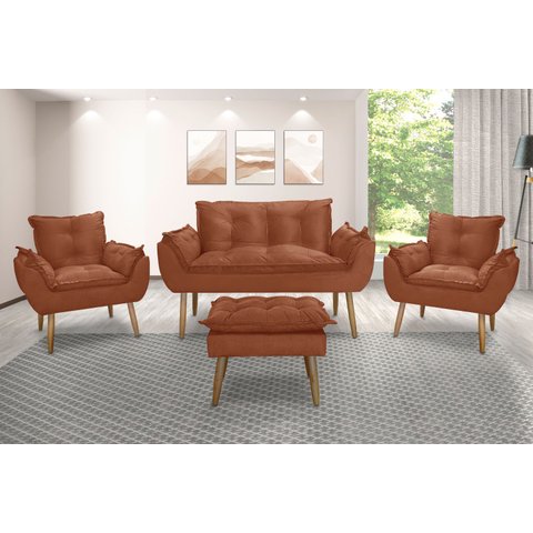 Kit Namoradeira Sofá Opala + 2 Poltronas Cadeira Opala + 1 puff:terracota