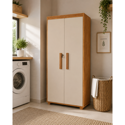 Armário para Lavanderia Área de Serviço Multiuso 2 Portas:Nature Off White