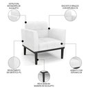 Ver imagem 5 de Sofá Namoradeira e 2 Poltronas Base Madeira Preto Ana Sintético Pu Branco - Ibiza