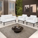 Ver imagem 2 de Sofá Namoradeira e 2 Poltronas Base Madeira Preto Ana Sintético Pu Branco - Ibiza