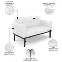 Ver imagem 3 de Sofá Namoradeira e 2 Poltronas Base Madeira Preto Ana Sintético Pu Branco - Ibiza