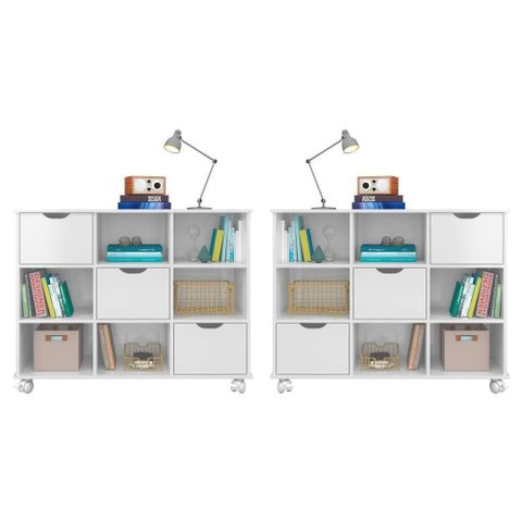 2 Nichos Organizadores Com Rodízios Toys 3 Gavetas Branco
