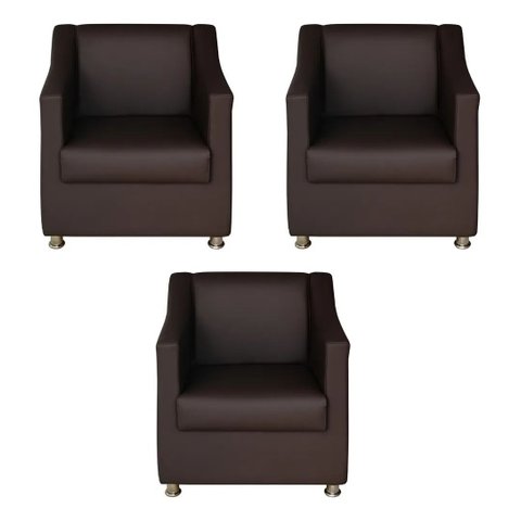 Kit 3 Poltronas Sofia Decorativa para Recepção Marrom Corino