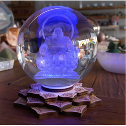 Luminária Bola de Cristal Buda Hotei - Base Led Colorido Flor de Lótus - 2