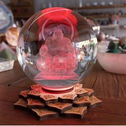 Luminária Bola de Cristal Buda Hotei - Base Led Colorido Flor de Lótus - 3