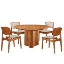 Ver imagem 2 de Mesa 135cm Laminado com 4 Cadeiras Malta Moderna Linho Off / Imbuia Nat.