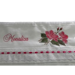 Jogo de Toalhas bordadas Banho e Rosto. Estampa: Hibisco . Cor: Branco. Marca: Dohler Artesanalle - 2