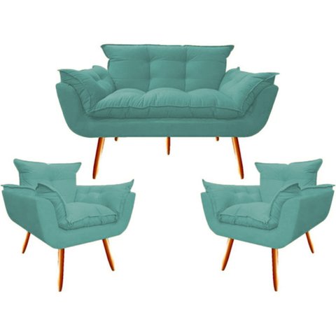 Kit Namoradeira + 02 Poltronas Decorativa para Sala de Estar Quarto Recepção Clinica Opala TWDECORA:
