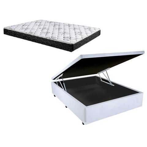 Cama Baú Casal Branco + Colchão Espuma D33 138x188x12