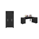 Ver imagem 2 de Conjunto para Escritório com 1 Mesa de Canto e Armário Multiuso 4 Portas com Nicho Preto Tx