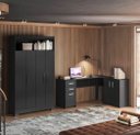 Ver imagem 1 de Conjunto para Escritório com 1 Mesa de Canto e Armário Multiuso 4 Portas com Nicho Preto Tx
