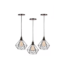 Lustre Pendente Luminária Aramado Diamante Trio PT Fosco - 1