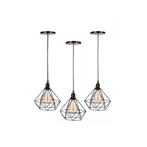 Lustre Pendente Luminária Aramado Diamante Trio PT Fosco