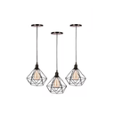 Ver imagem 1 de Lustre Pendente Luminária Aramado Diamante Trio Pt Fosco