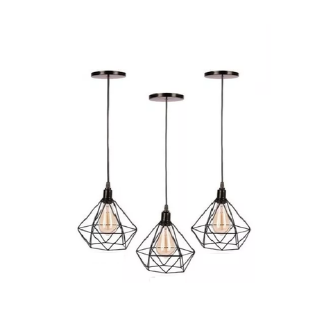 Lustre Pendente Luminária Aramado Diamante Trio Pt Fosco