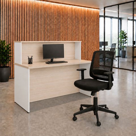 Balcão de Atendimento para Loja e Recepção Comercial 140x60cm + Cadeira de Escritório Ergonômica