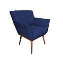Ver imagem 1 de Poltrona Berlim Decorativa Estofada Veludo Azul Marinho Base em Maderia Maciça