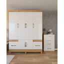 Ver imagem 2 de Kit Guarda Roupa 6 Portas 2 Gavetas e Cômoda 4 Gavetas Premium Quarto Luxo Cor Freijo/off White