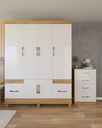 Ver imagem 2 de Kit Guarda Roupa 6 Portas 2 Gavetas e Cômoda 4 Gavetas Premium Quarto Luxo Cor Freijo/off White