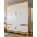 Ver imagem 4 de Kit Guarda Roupa 6 Portas 2 Gavetas e Cômoda 4 Gavetas Premium Quarto Luxo Cor Freijo/off White