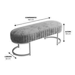 Banco Recamier Glow 140cm Cama Box Casal Base em Aço Dourado Zahav:Veludo Cinza - 5