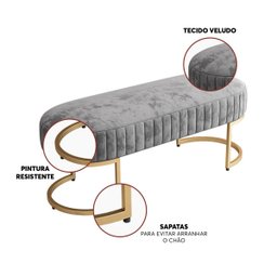 Banco Recamier Glow 140cm Cama Box Casal Base em Aço Dourado Zahav:Veludo Cinza - 3