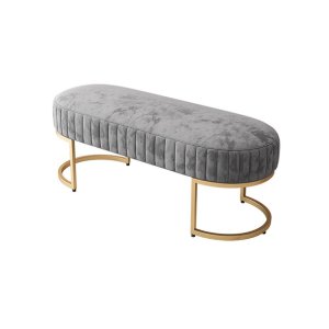 Banco Recamier Glow 140cm Cama Box Casal Base em Aço Dourado Zahav:Veludo Cinza