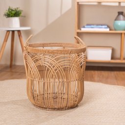 Cesto Redondo 49cm com Alças Arcos Textura Palha Rattan - Oikos - 5