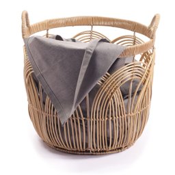 Cesto Redondo 49cm com Alças Arcos Textura Palha Rattan - Oikos - 2