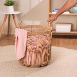 Cesto Redondo 49cm com Alças Arcos Textura Palha Rattan - Oikos - 6