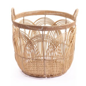 Cesto Redondo 49cm com Alças Arcos Textura Palha Rattan - Oikos