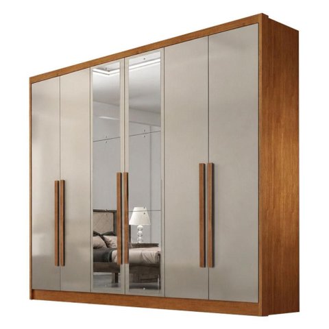 Guarda Roupa Casal Linea Plus 6 Portas 8 Gavetas com Espelho Cinamomo Fendi - Novo Horizonte