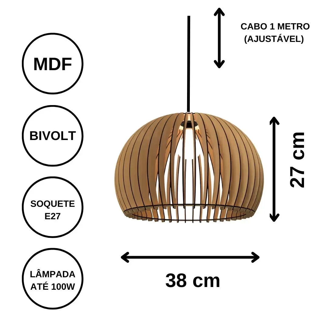 Luminária Teto Tipo Pendente em Mdf Universo Completa:mdf Cru - 3