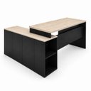 Ver imagem 4 de Conjunto Mesa Pedestal Presidente em L + Cadeira de Escritório Ergonômica Armário Lateral 3 Gavetas