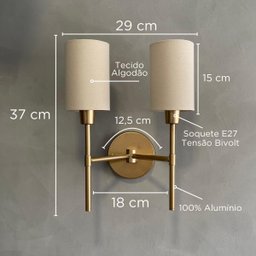 Arandela Luminária de Parede Imperial Clássica Bivolt com Cúpula 2 Bege Algodão - 3