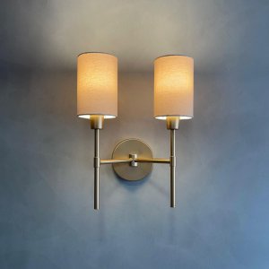 Arandela Luminária de Parede Clássica Imperial Dourado com Dupla Cúpula Bege Decoração Iluminação