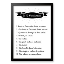 Quadro Decorativo Os 10 Mandamentos 33x24cm - com Vidro:moldura Branca - 1