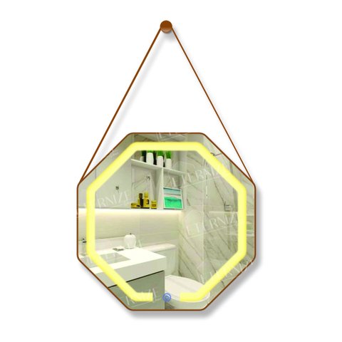 Espelho Adnet Octogonal com Alça Iluminação Led Quente