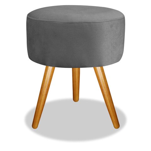 Puff Pufinho Redondo Pés Palito Suede Cinza Recepção Sala Quarto - Bela Móveis