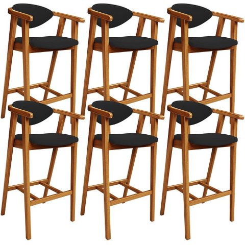 Kit 06 Banquetas Alta para Cozinha Bancada Bar Sala de Jantar Fixa Cecília L02 Suede Preto - Lyam