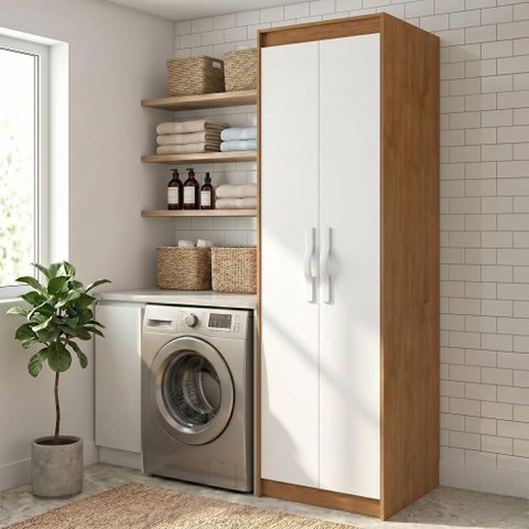 Armário Multiuso Davi 2 Portas 4 Prateleiras MDP 50.4cm Amêndoa Móveis Lopas