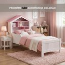 Ver imagem 2 de Cama Infantil Solteiro Princesa com Cabeceira Casinha Nichos e Proteção Lateral para Quarto Menina
