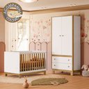 Ver imagem 1 de Quarto de Bebê com Berço Slim e Guarda Roupa Flora Branco Freijó Qmovi + Colchão Gazin