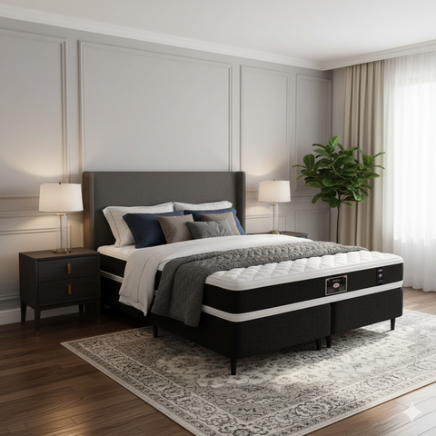 Cama Box Queen Castor Black e White Air Double Face D45 158x198x54 + Box Castor