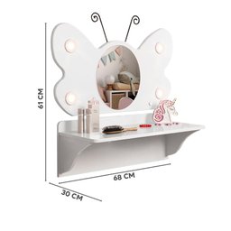 Penteadeira Camarim Infantil com Espelho e Banqueta Branca Borboleta Valen - 4 Penteadeira Camarim Infantil com Espelho e Banqueta Branca Borboleta Valen - 4